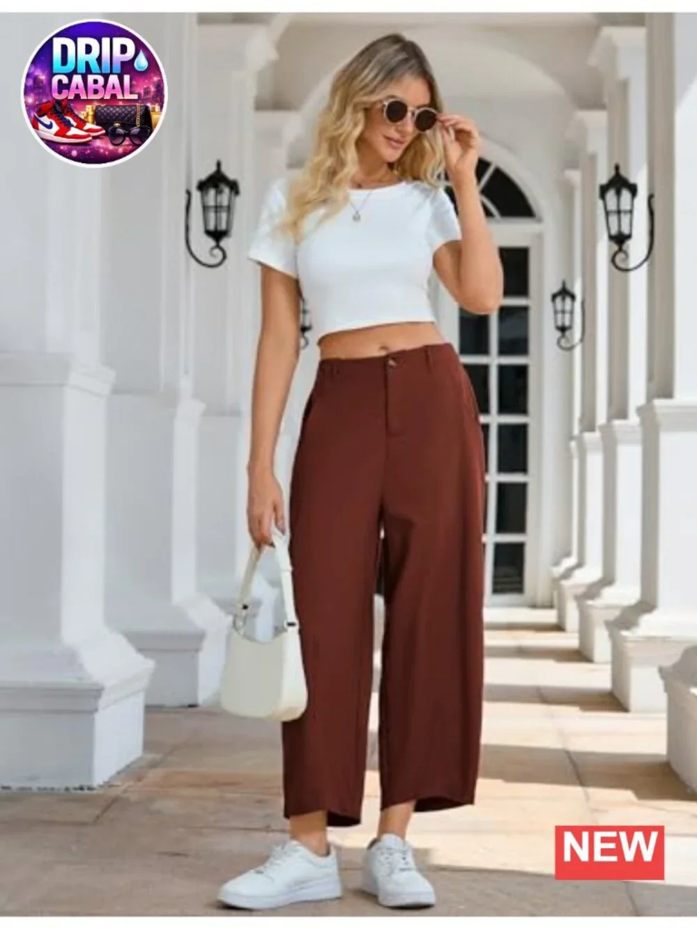 Women's Linen Capri Wide Leg Palazzo Pants High Rise Ankle Length